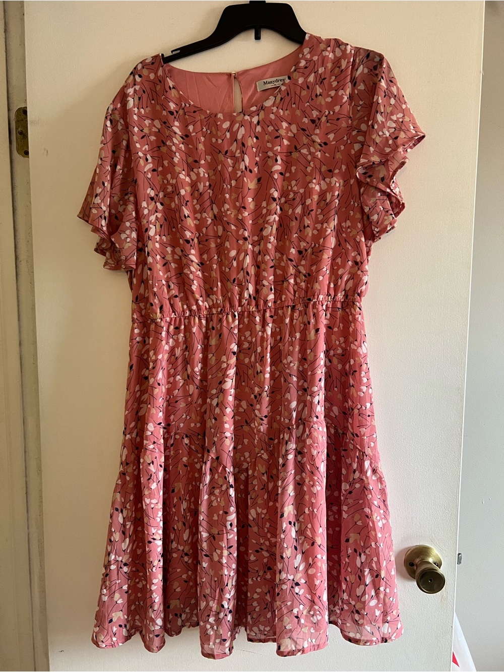 Pink Floral Tiered Flutter-Sleeve Dress